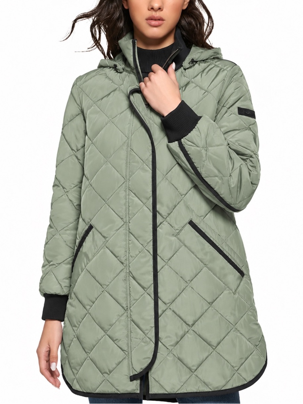 DKNY Quilted Jacket with Detachable Hood in Soft light Green size S